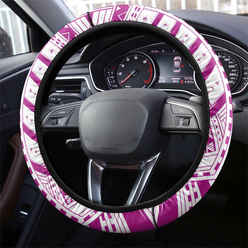 Samoan Art Tattoo Polynesian Pattern Steering Wheel Cover Pink Out Color