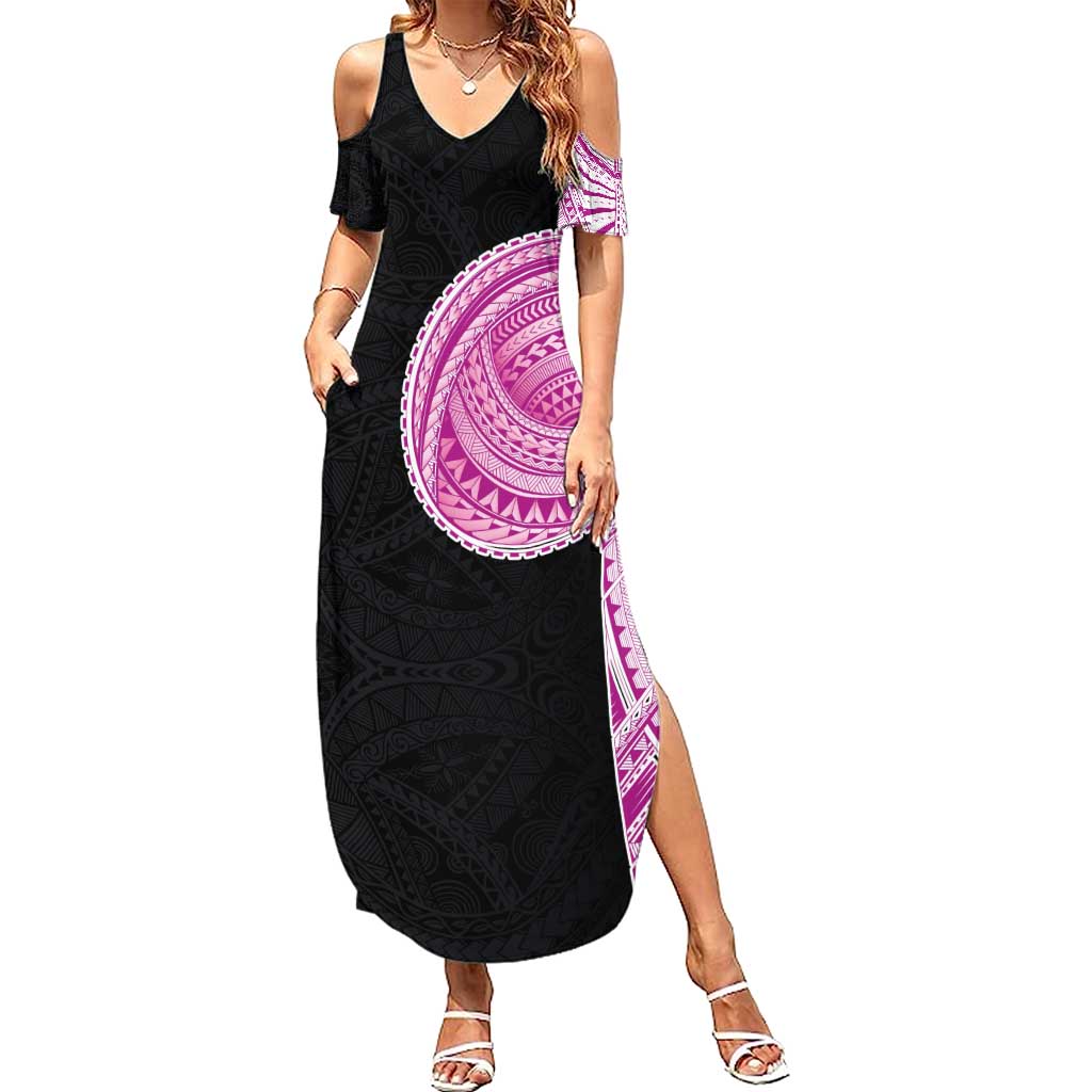 Samoan Art Tattoo Polynesian Pattern Summer Maxi Dress Pink Out Color