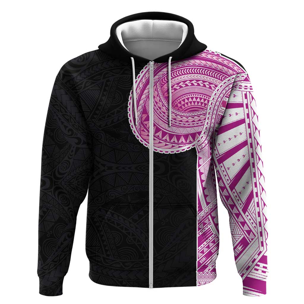 Samoan Art Tattoo Polynesian Pattern Zip Hoodie Pink Out Color
