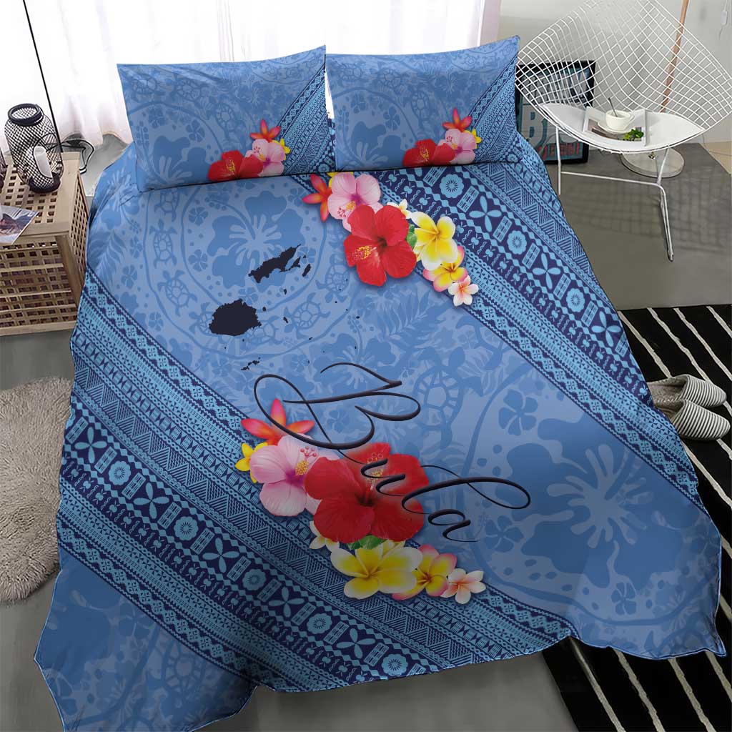 Bula Fiji Hibiscus and Plumeria Flowers Bedding Set Tapa Tattoo Polynesian Pattern LT03 - Polynesian Pride