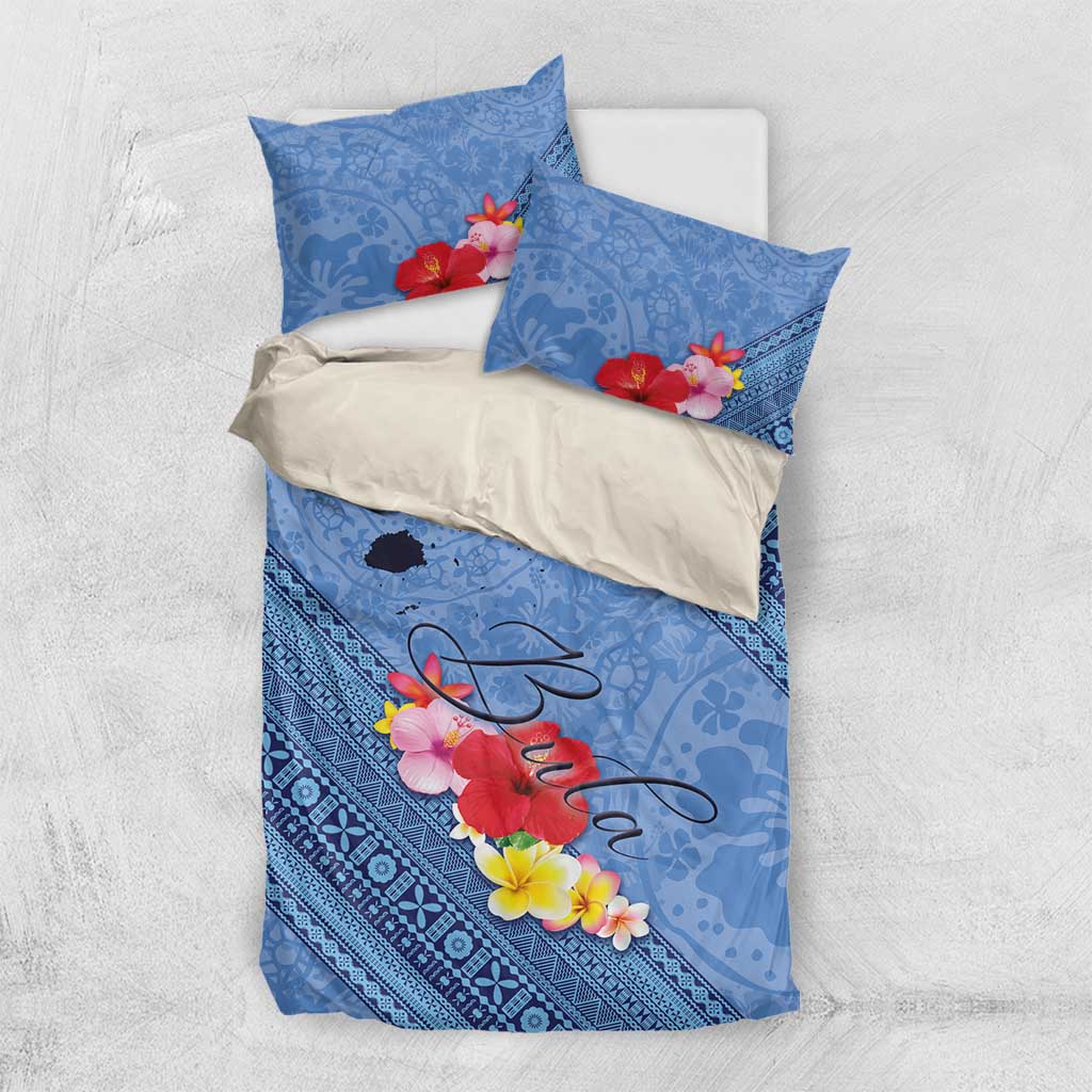 Bula Fiji Hibiscus and Plumeria Flowers Bedding Set Tapa Tattoo Polynesian Pattern LT03 US Twin 172cm x 218cm Blue - Polynesian Pride