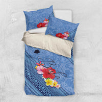 Bula Fiji Hibiscus and Plumeria Flowers Bedding Set Tapa Tattoo Polynesian Pattern LT03 US Twin 172cm x 218cm Blue - Polynesian Pride