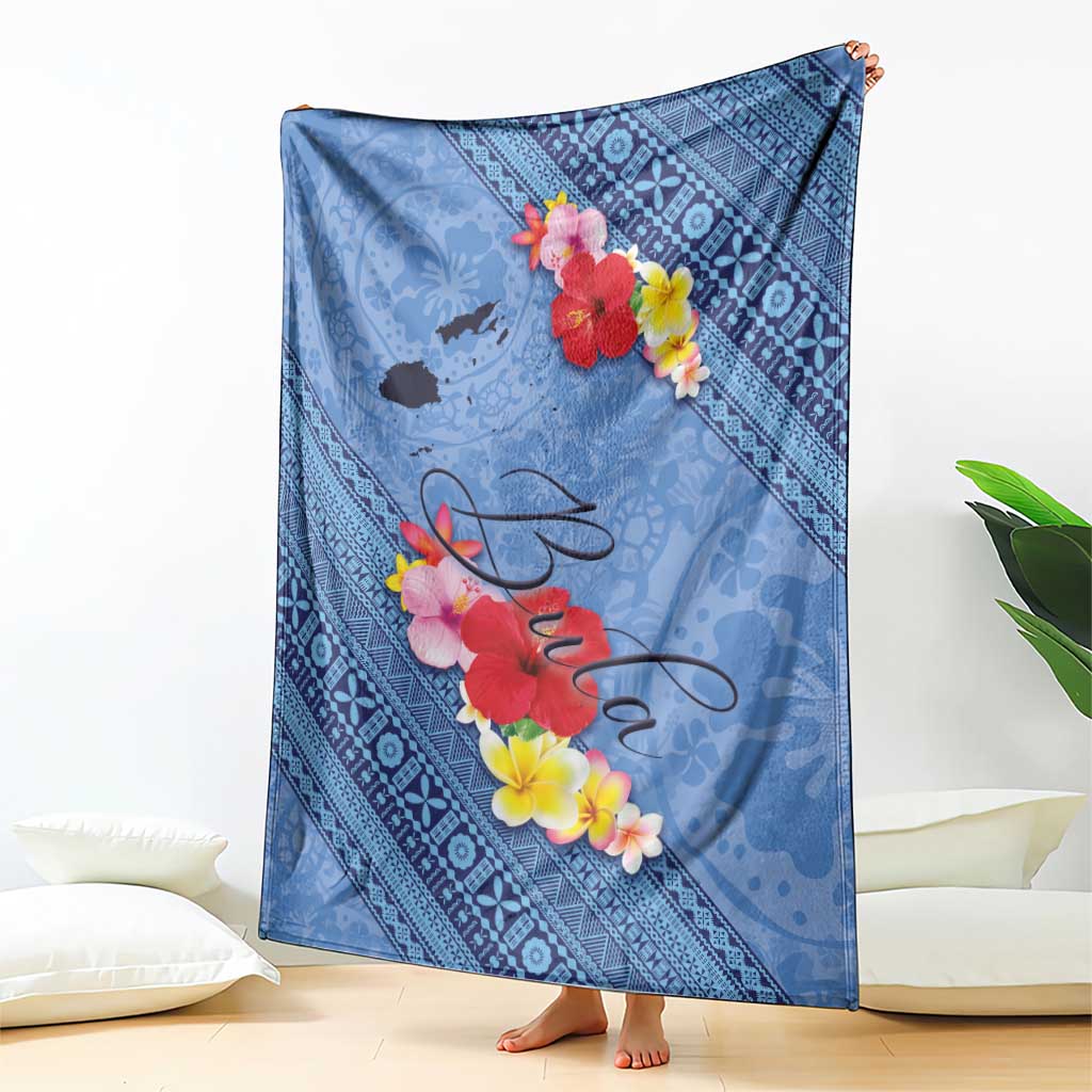 Bula Fiji Hibiscus and Plumeria Flowers Blanket Tapa Tattoo Polynesian Pattern