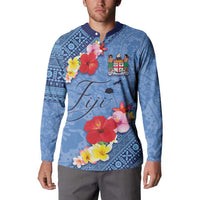 Bula Fiji Hibiscus and Plumeria Flowers Button Sweatshirt Tapa Tattoo Polynesian Pattern