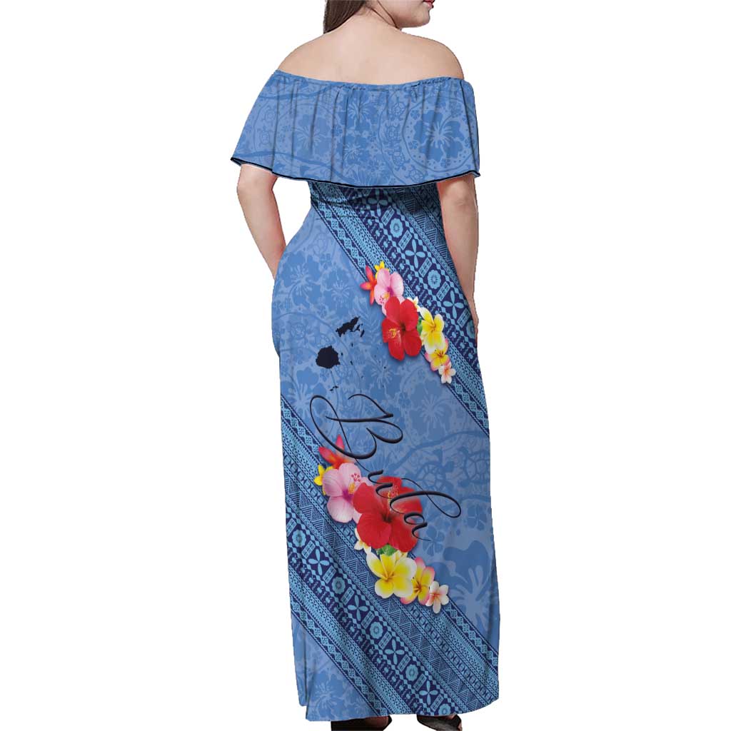 Bula Fiji Hibiscus and Plumeria Flowers Family Matching Off Shoulder Maxi Dress and Hawaiian Shirt Tapa Tattoo Polynesian Pattern