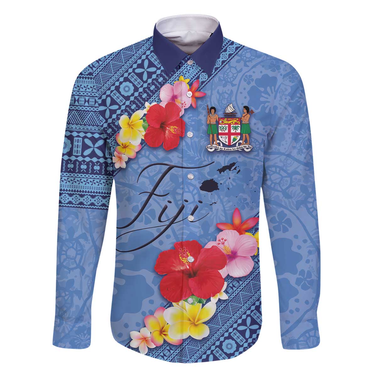 Bula Fiji Hibiscus and Plumeria Flowers Family Matching Off Shoulder Short Dress and Hawaiian Shirt Tapa Tattoo Polynesian Pattern