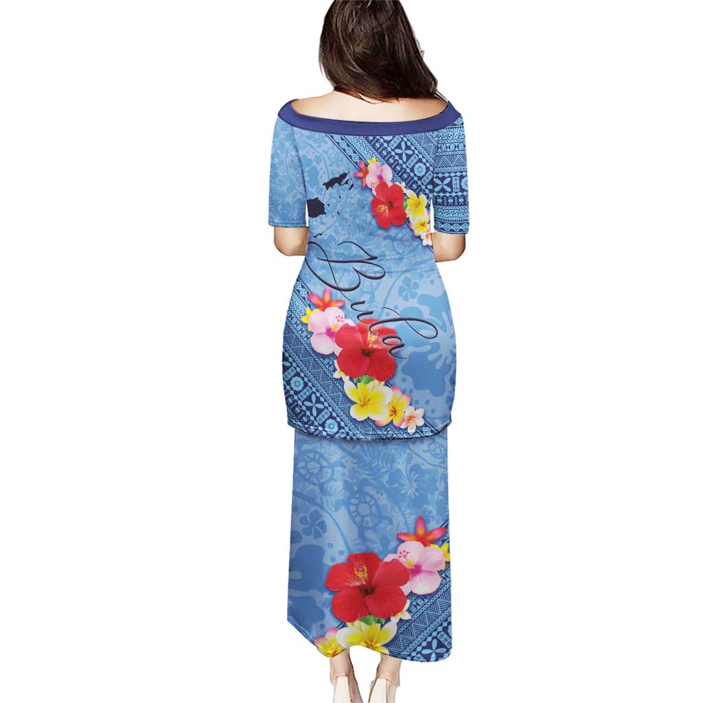 Bula Fiji Hibiscus and Plumeria Flowers Puletasi Tapa Tattoo Polynesian Pattern