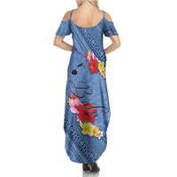 Bula Fiji Hibiscus and Plumeria Flowers Summer Maxi Dress Tapa Tattoo Polynesian Pattern