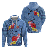 Bula Fiji Hibiscus and Plumeria Flowers Zip Hoodie Tapa Tattoo Polynesian Pattern