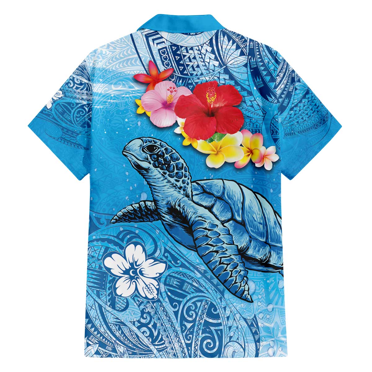 Hawaii Sea Turtle and Tropical Flowers Family Matching Puletasi and Hawaiian Shirt Polynesian Tattoo Undersea Vibe