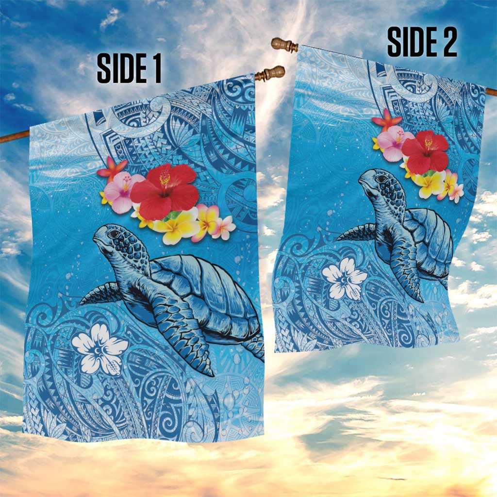 Hawaii Sea Turtle and Tropical Flowers Garden Flag Polynesian Tattoo Undersea Vibe LT03 - Polynesian Pride