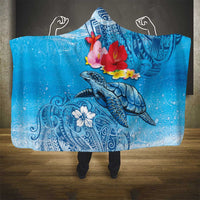 Hawaii Sea Turtle and Tropical Flowers Hooded Blanket Polynesian Tattoo Undersea Vibe LT03 - Polynesian Pride