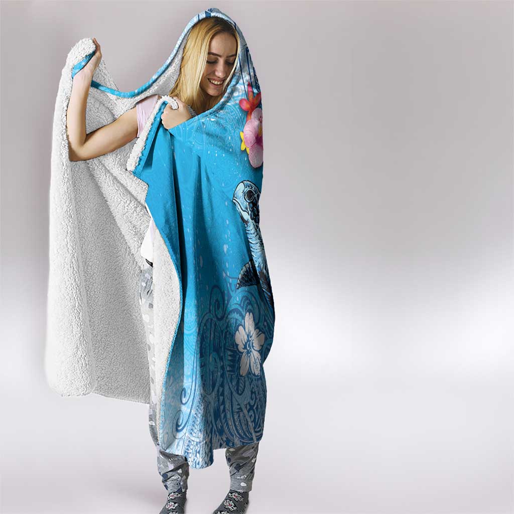 Hawaii Sea Turtle and Tropical Flowers Hooded Blanket Polynesian Tattoo Undersea Vibe LT03 - Polynesian Pride