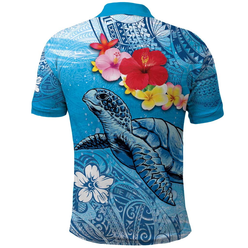 Hawaii Sea Turtle and Tropical Flowers Polo Shirt Polynesian Tattoo Undersea Vibe LT03 - Polynesian Pride