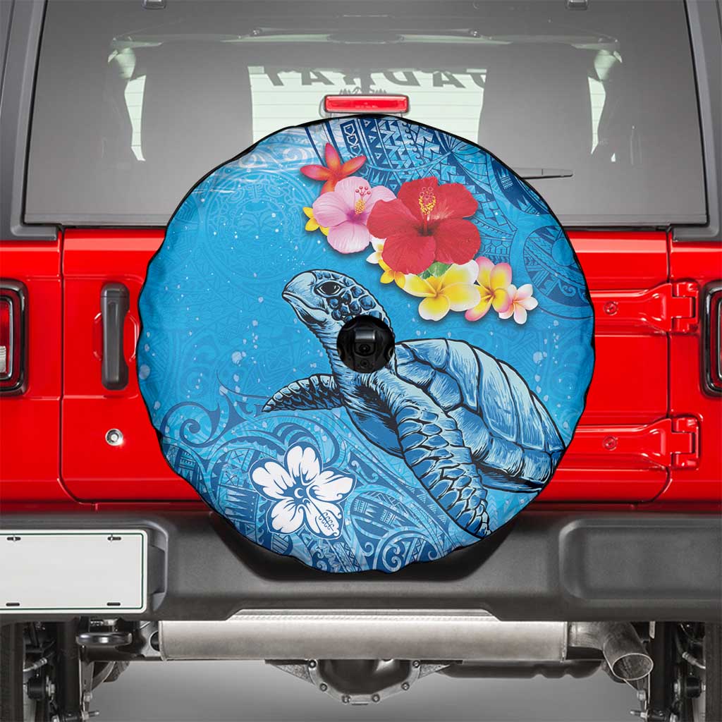Hawaii Sea Turtle and Tropical Flowers Spare Tire Cover Polynesian Tattoo Undersea Vibe