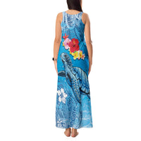 Hawaii Sea Turtle and Tropical Flowers Tank Maxi Dress Polynesian Tattoo Undersea Vibe
