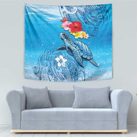 Hawaii Sea Turtle and Tropical Flowers Tapestry Polynesian Tattoo Undersea Vibe LT03 - Polynesian Pride