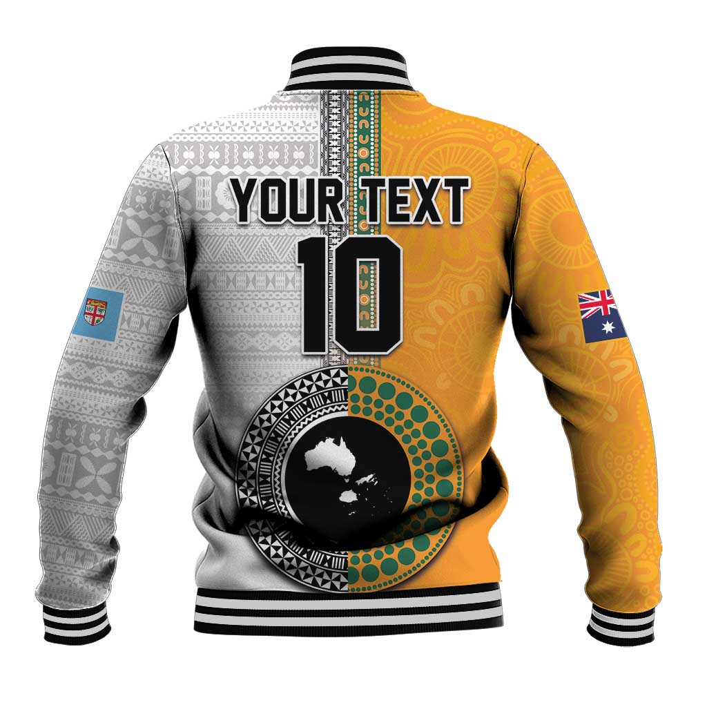 Custom Fiji and Australia Rugby Baseball Jacket Aboriginal and Fijian Masi Pattern
