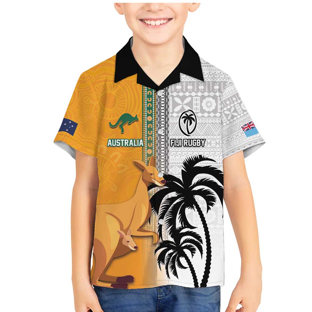 Custom Fiji and Australia Rugby Family Matching Mermaid Dress and Hawaiian Shirt Aboriginal and Fijian Masi Pattern