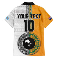 Custom Fiji and Australia Rugby Family Matching Off The Shoulder Long Sleeve Dress and Hawaiian Shirt Aboriginal and Fijian Masi Pattern