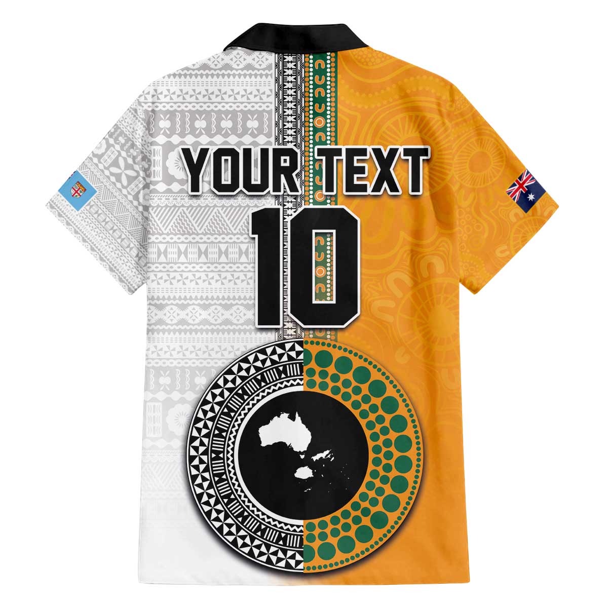 Custom Fiji and Australia Rugby Family Matching Off Shoulder Short Dress and Hawaiian Shirt Aboriginal and Fijian Masi Pattern