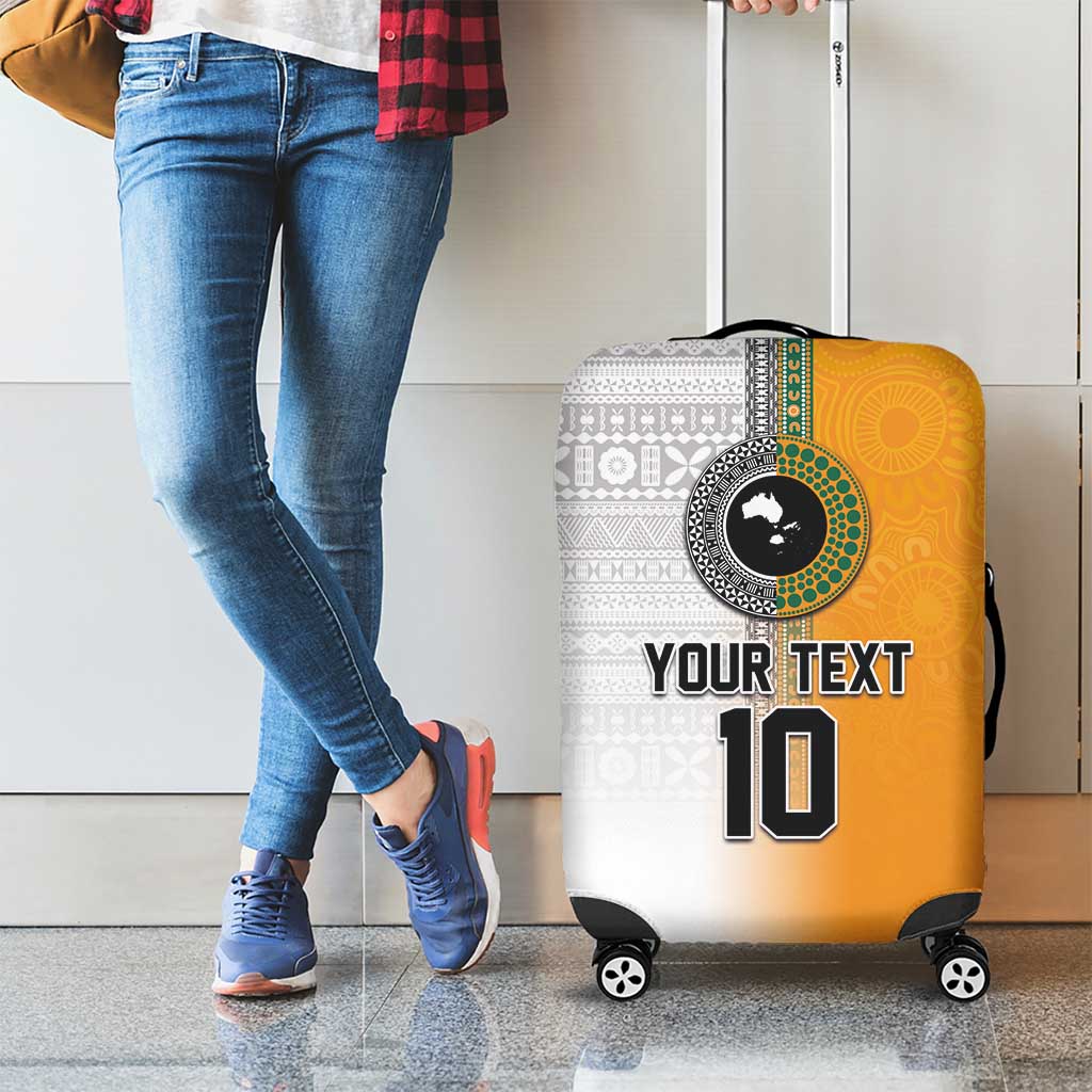 Custom Fiji and Australia Rugby Luggage Cover Aboriginal and Fijian Masi Pattern