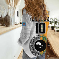 Custom Fiji and Australia Rugby Women Casual Shirt Aboriginal and Fijian Masi Pattern