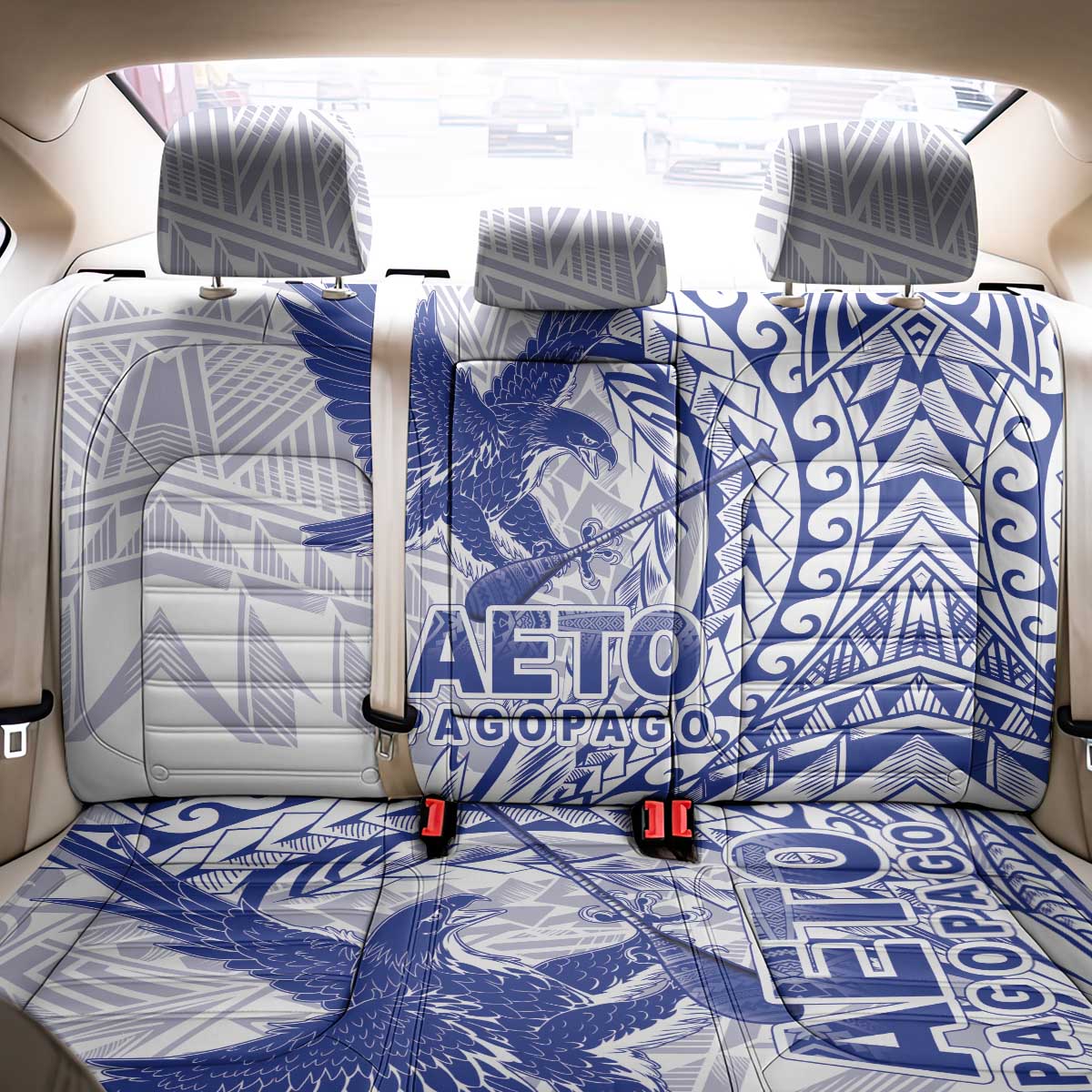 Samoa Pago Pago Aeto Back Car Seat Cover Wingstyle Blue-White Color - Polynesian Pride