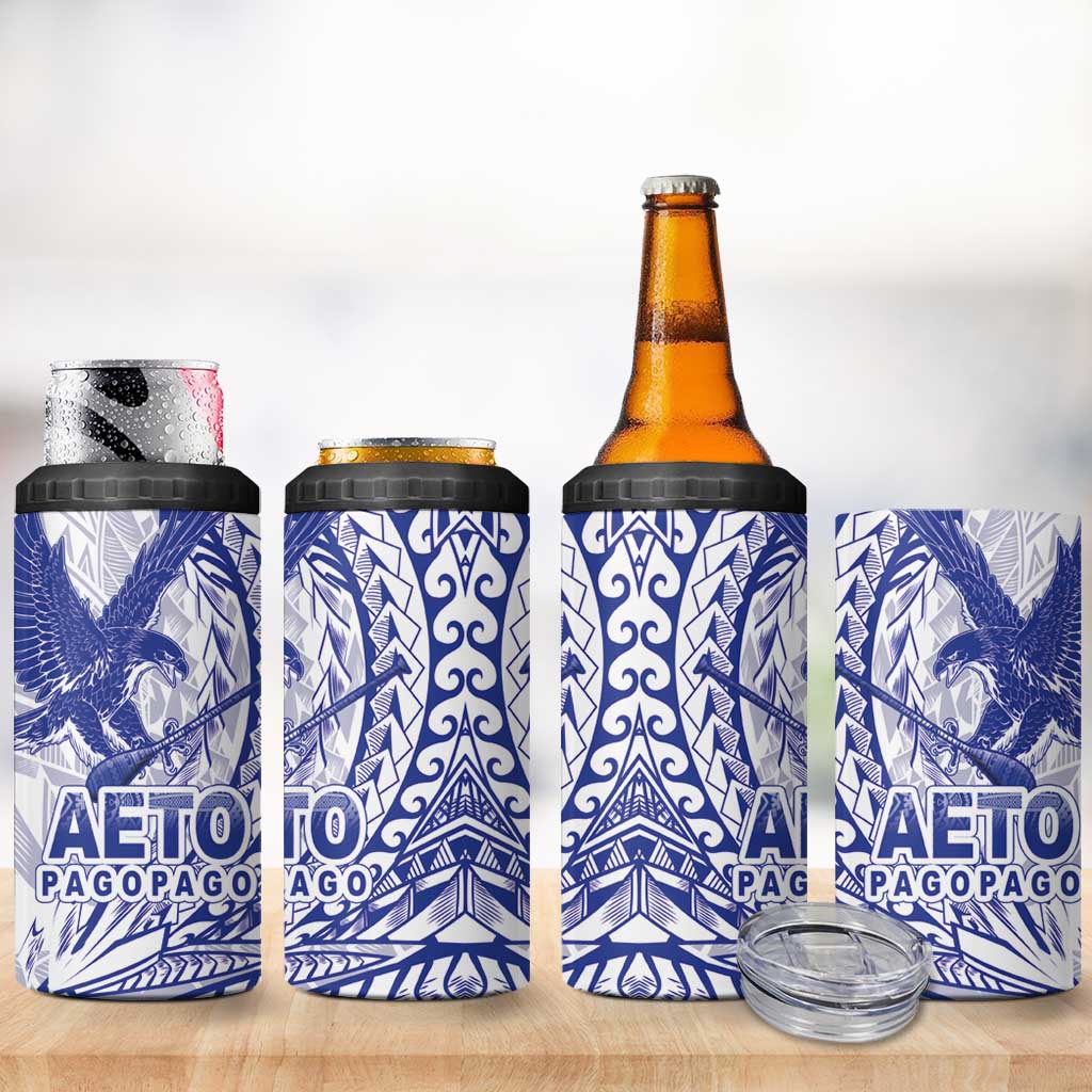 Samoa Pago Pago Aeto 4 in 1 Can Cooler Tumbler Wingstyle Blue-White Color - Polynesian Pride