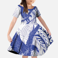 Samoa Pago Pago Aeto Family Matching Long Sleeve Bodycon Dress and Hawaiian Shirt Wingstyle Blue-White Color - Polynesian Pride