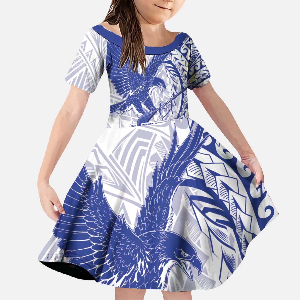 Samoa Pago Pago Aeto Family Matching Mermaid Dress and Hawaiian Shirt Wingstyle Blue-White Color - Polynesian Pride