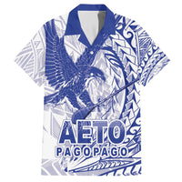 Samoa Pago Pago Aeto Family Matching Off The Shoulder Long Sleeve Dress and Hawaiian Shirt Wingstyle Blue-White Color - Polynesian Pride