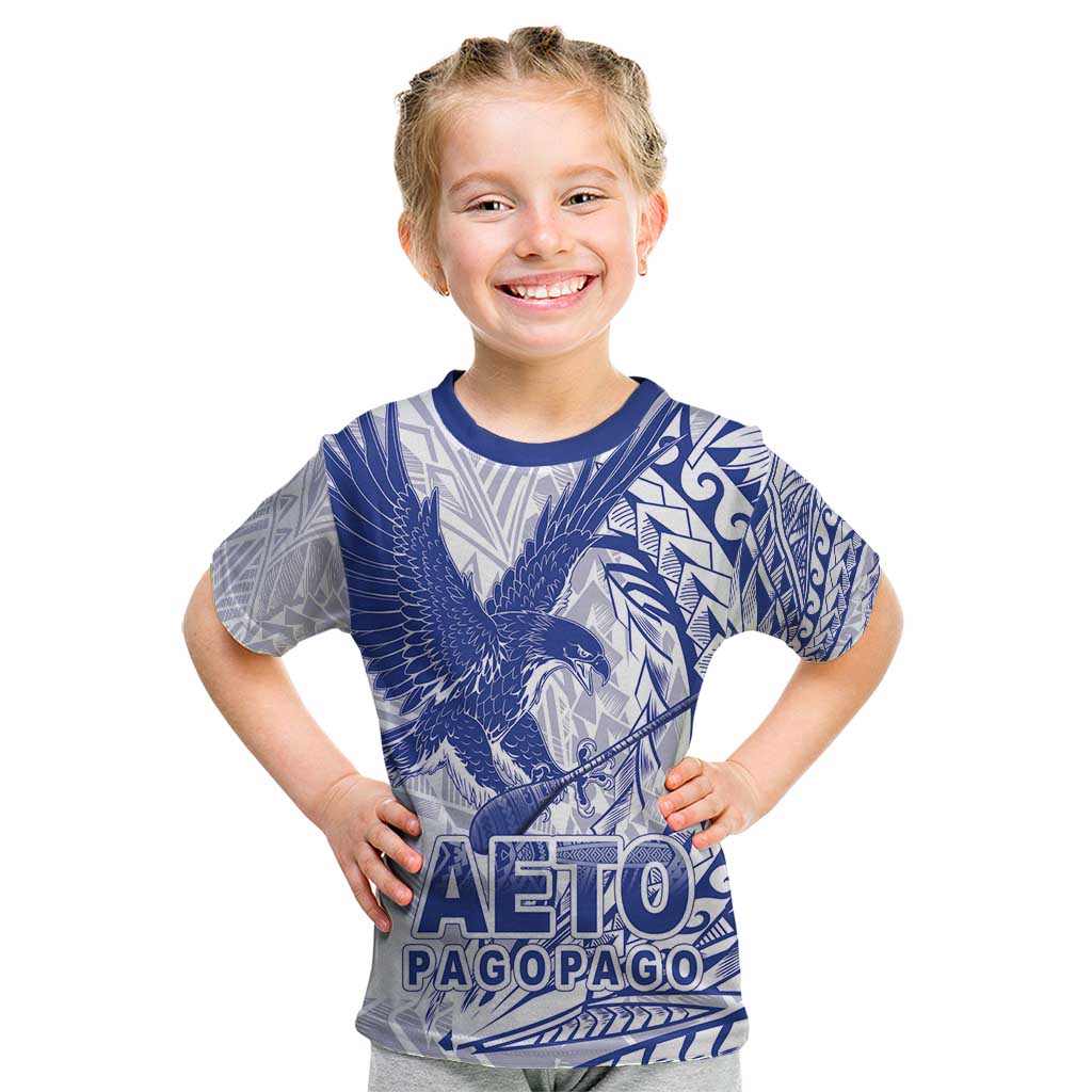 Samoa Pago Pago Aeto Kid T Shirt Wingstyle Blue-White Color - Polynesian Pride