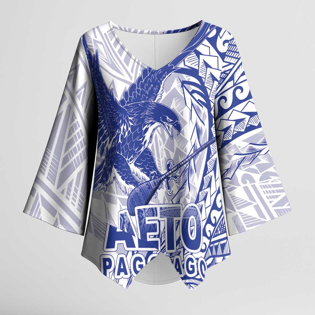 Samoa Pago Pago Aeto Kimono Sleeve Blouse Wingstyle Blue-White Color - Polynesian Pride