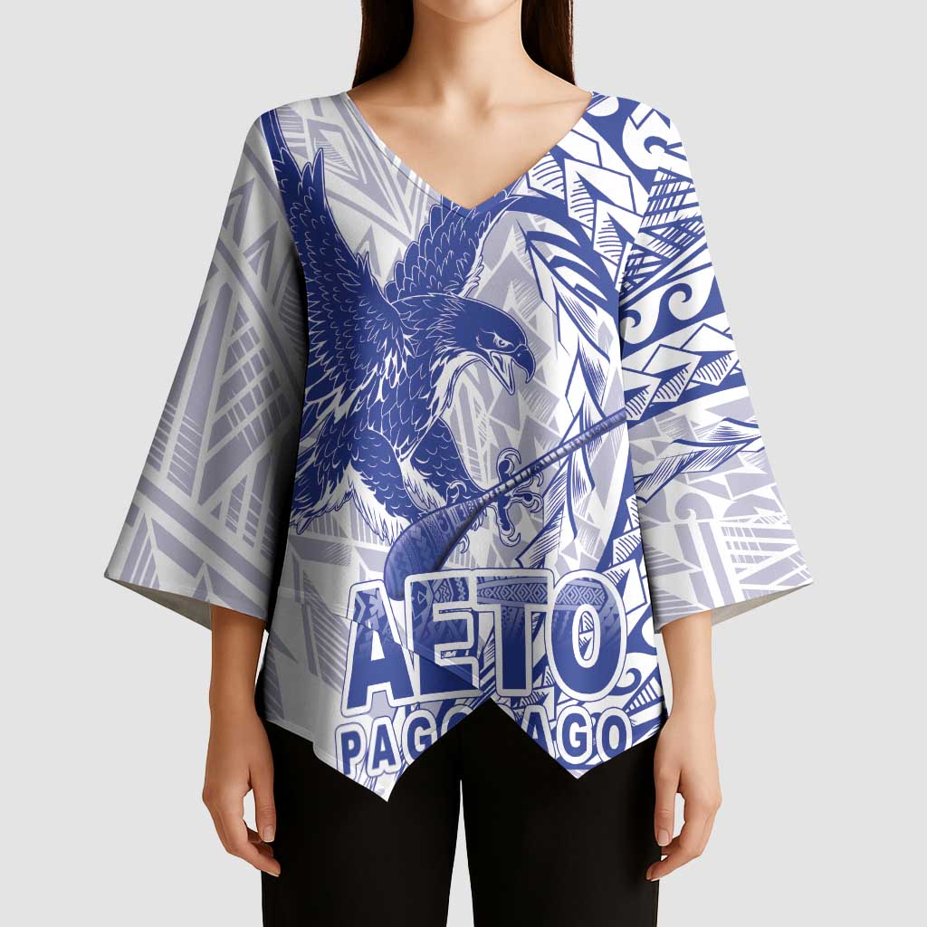 Samoa Pago Pago Aeto Kimono Sleeve Blouse Wingstyle Blue-White Color - Polynesian Pride