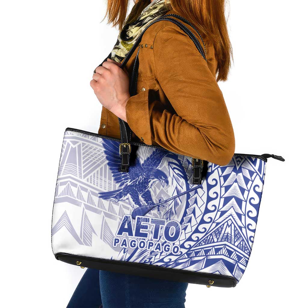 Samoa Pago Pago Aeto Leather Tote Bag Wingstyle Blue-White Color - Polynesian Pride