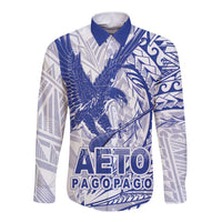 Samoa Pago Pago Aeto Long Sleeve Button Shirt Wingstyle Blue-White Color - Polynesian Pride