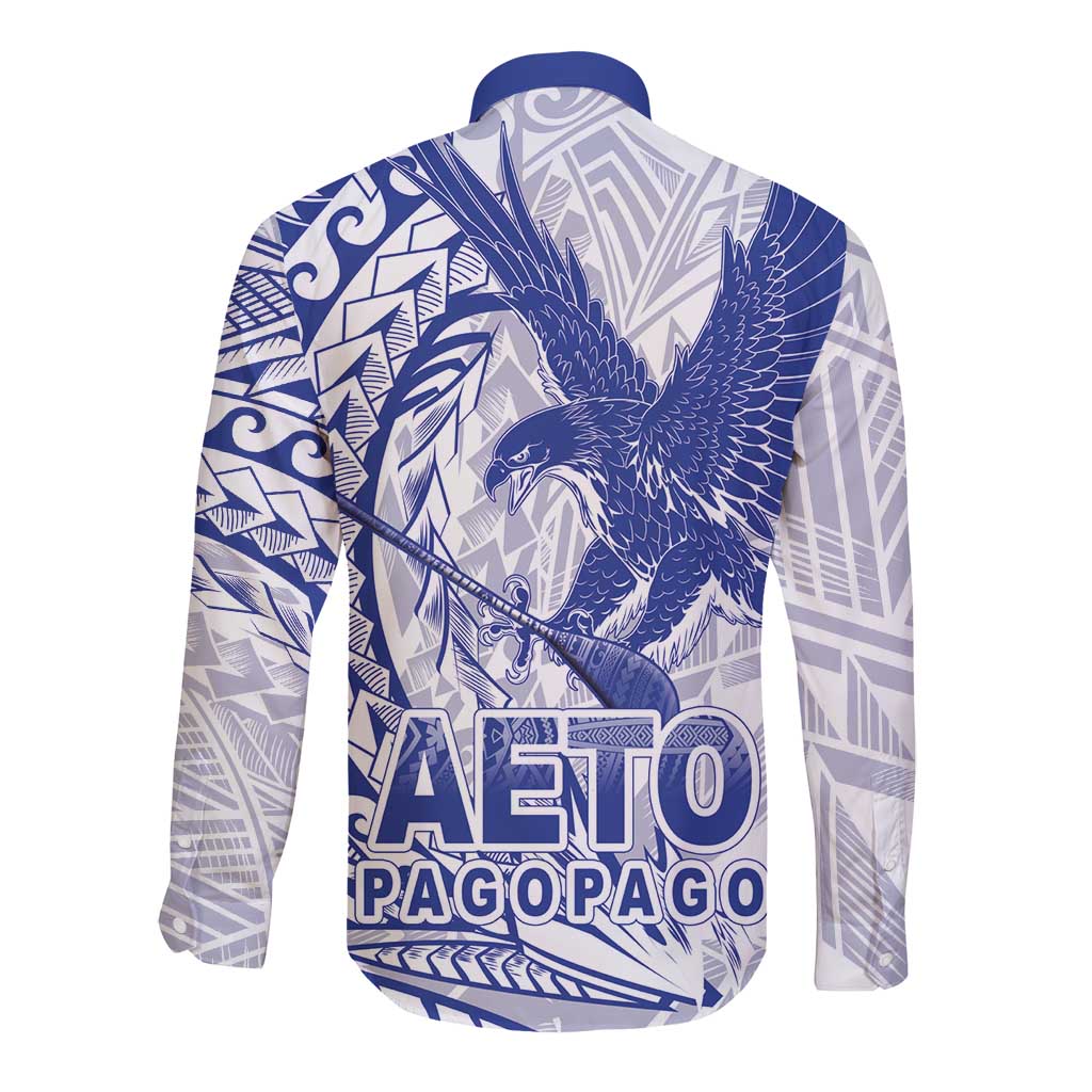 Samoa Pago Pago Aeto Long Sleeve Button Shirt Wingstyle Blue-White Color - Polynesian Pride