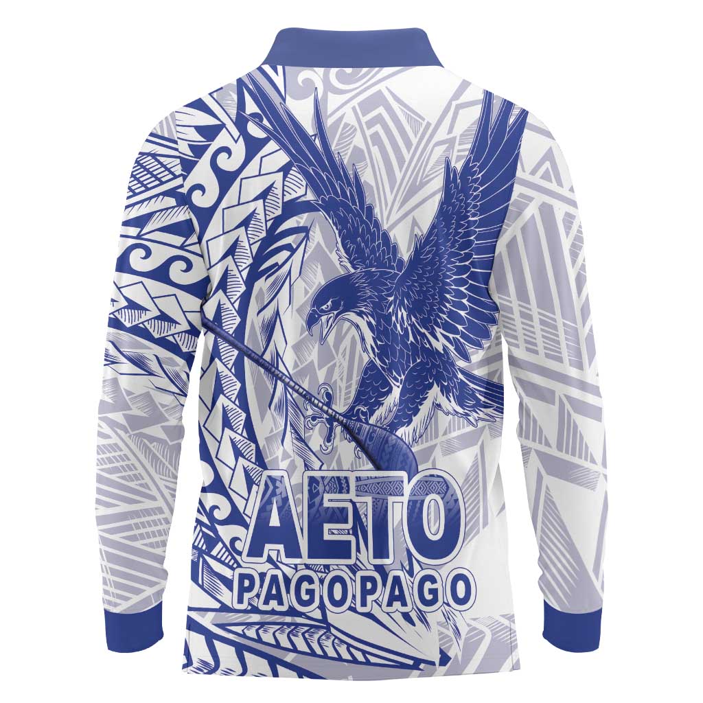 American Samoa Pago Pago Aeto Long Sleeve Polo Shirt Wingstyle Blue-White Color LT03 - Polynesian Pride