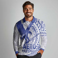American Samoa Pago Pago Aeto Long Sleeve Polo Shirt Wingstyle Blue-White Color LT03 - Polynesian Pride