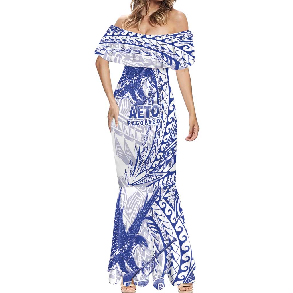 Samoa Pago Pago Aeto Mermaid Dress Wingstyle Blue-White Color - Polynesian Pride