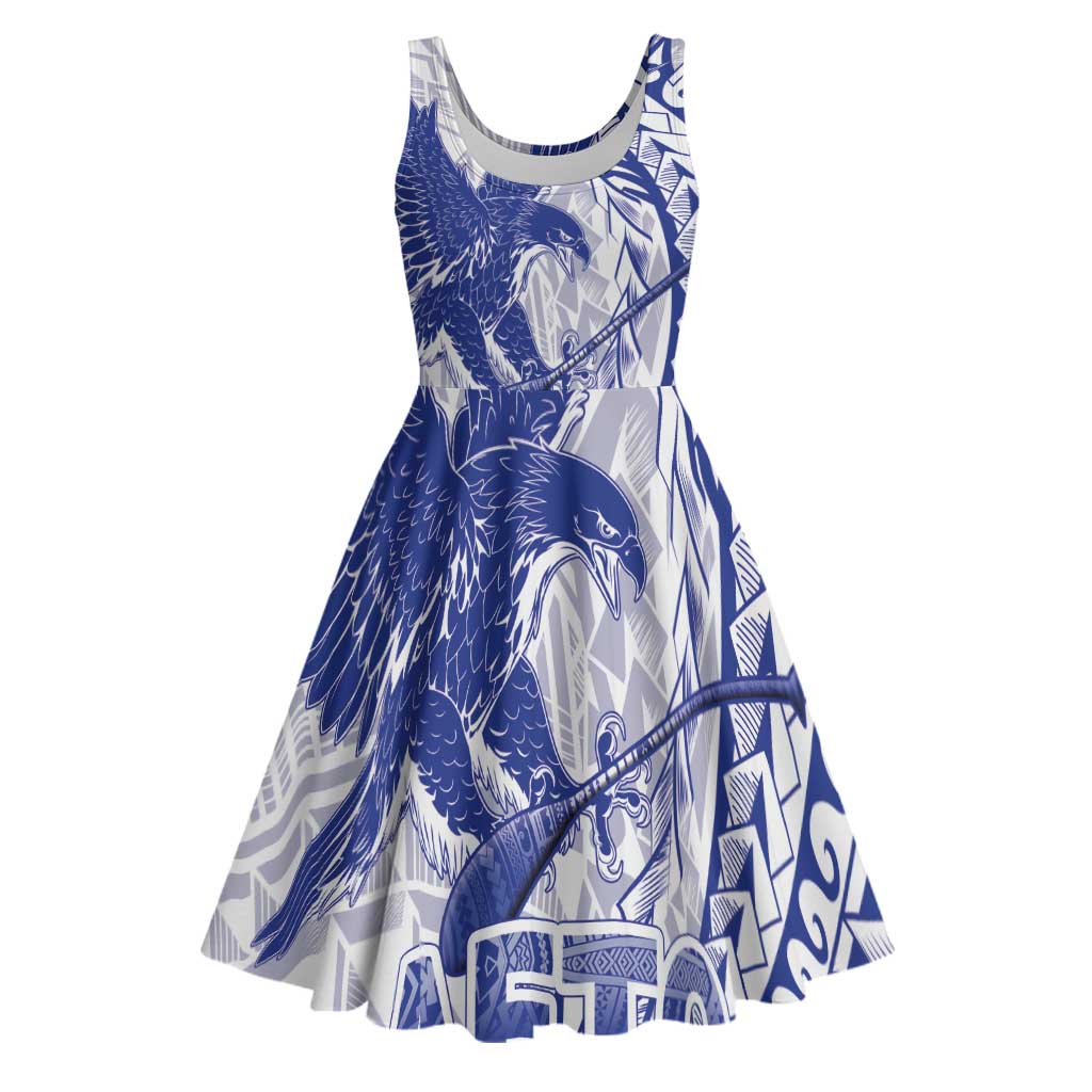 Samoa Pago Pago Aeto Midi Dress Wingstyle Blue-White Color - Polynesian Pride