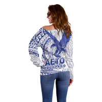 Samoa Pago Pago Aeto Off Shoulder Sweater Wingstyle Blue-White Color - Polynesian Pride