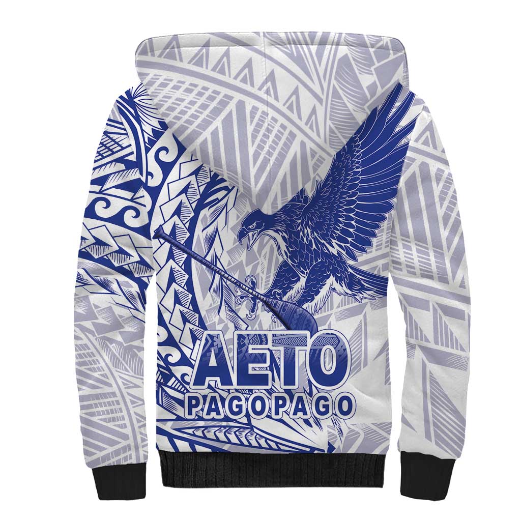 Samoa Pago Pago Aeto Sherpa Hoodie Wingstyle Blue-White Color - Polynesian Pride