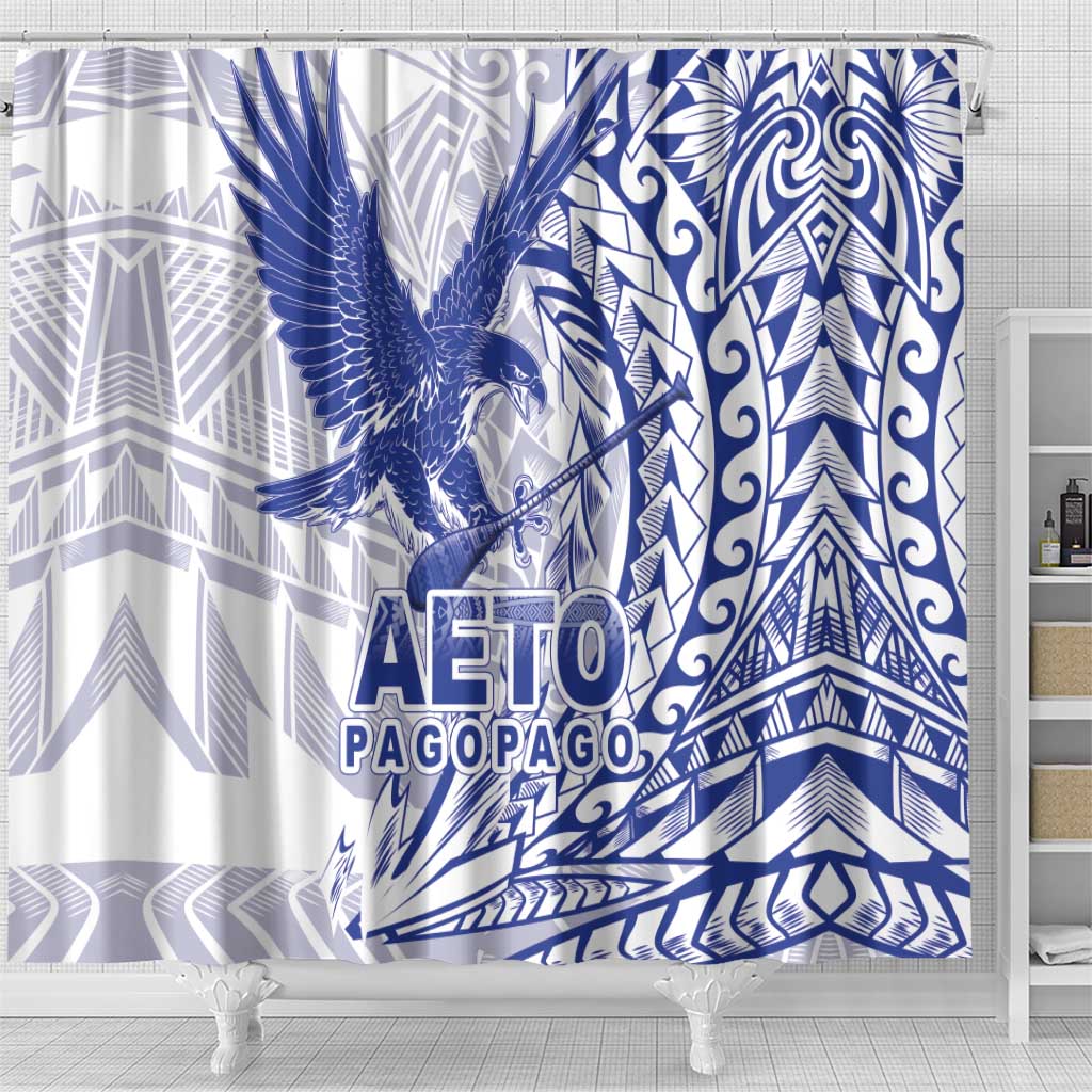 Samoa Pago Pago Aeto Shower Curtain Wingstyle Blue-White Color - Polynesian Pride
