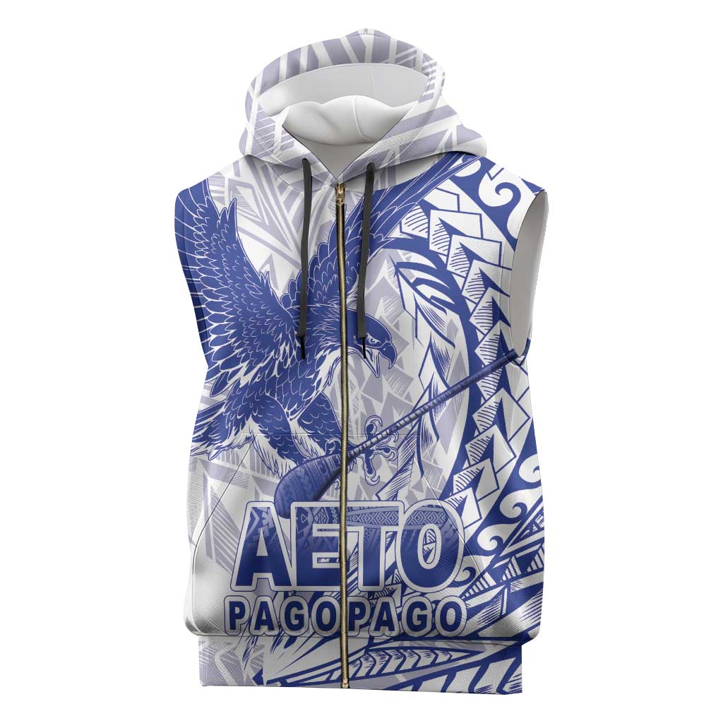 Samoa Pago Pago Aeto Sleeveless Zip Hoodie Wingstyle Blue-White Color - Polynesian Pride