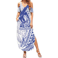 Samoa Pago Pago Aeto Summer Maxi Dress Wingstyle Blue-White Color - Polynesian Pride