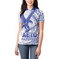Samoa Pago Pago Aeto Women Polo Shirt Wingstyle Blue-White Color - Polynesian Pride