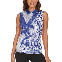Samoa Pago Pago Aeto Women Sleeveless Polo Shirt Wingstyle Blue-White Color - Polynesian Pride