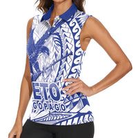 Samoa Pago Pago Aeto Women Sleeveless Polo Shirt Wingstyle Blue-White Color - Polynesian Pride